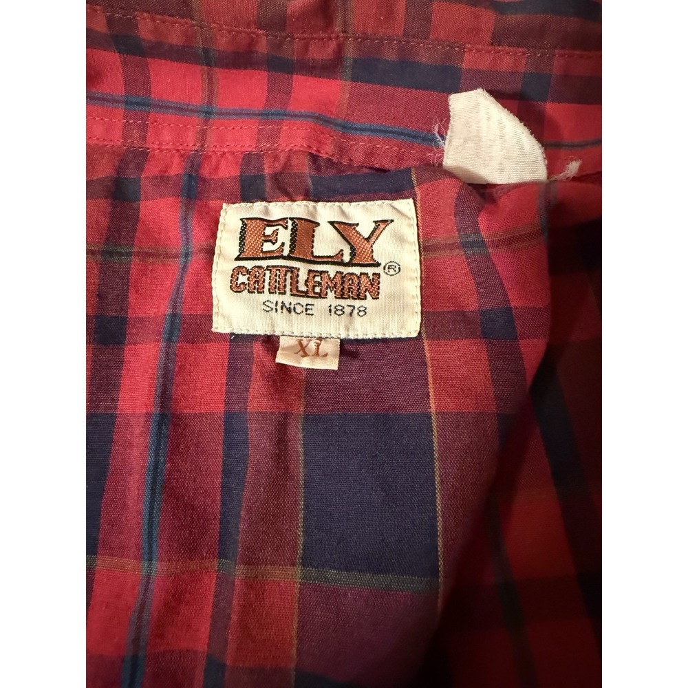 Ely Cattleman Western pearl snap shirt Xl Red Plaid Cowboy